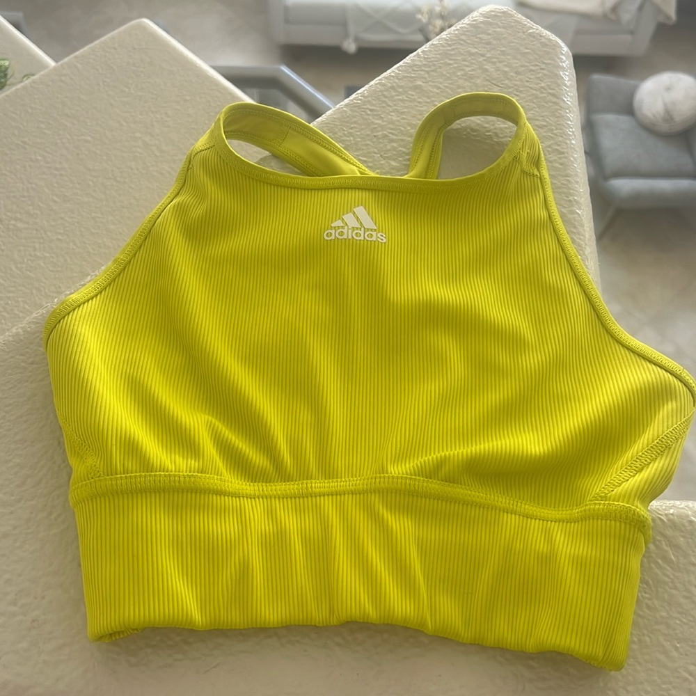 Adidas crop top/sports bra size Small color neon yellow